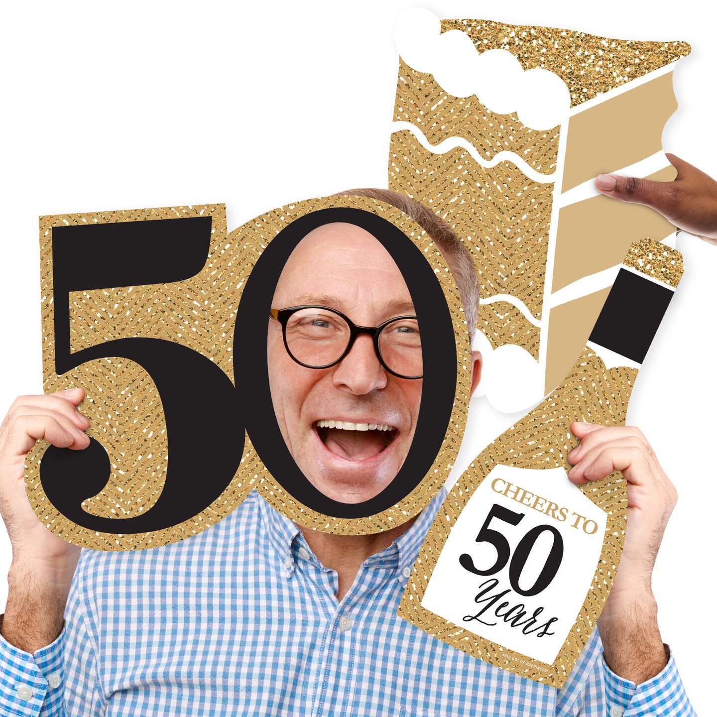 Big Dot of Happiness We Still Do - 50th Wedding Anniversary - Cake, Champagne Bottle &#x26; 50 Shape Decorations - Anniversary Party Large Photo Props 3 Pc