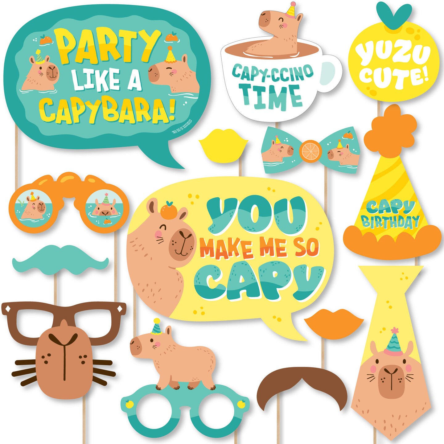 Big Dot of Happiness Capy Birthday - Capybara Party Photo Booth Props Kit - 20 Count