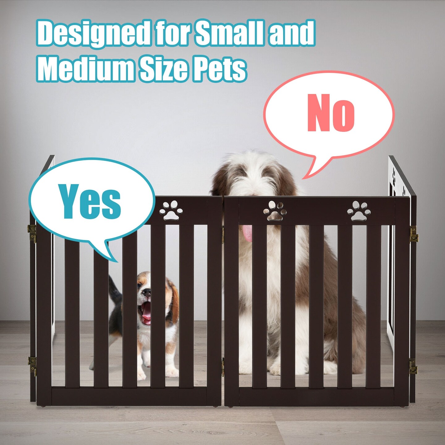 Folding Wooden Freestanding Pet Gate Dog Gate with 360&#xB0; Hinge