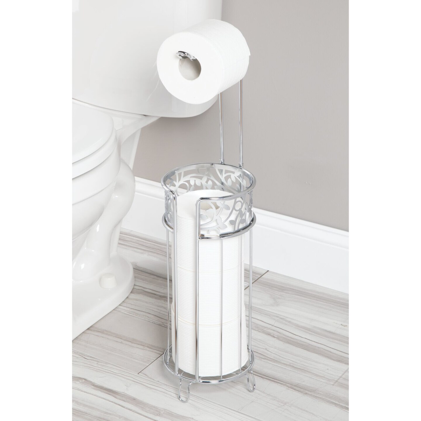 mDesign Steel Toilet Paper Roll Storage and Dispenser for Bathroom
