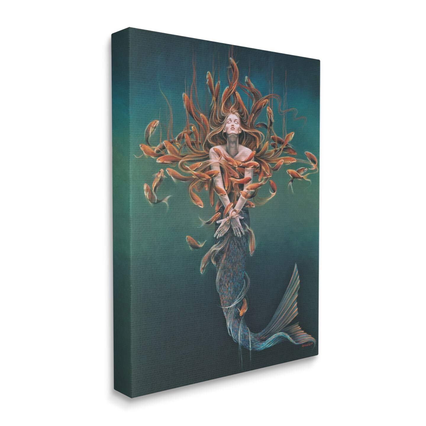 Stupell Industries Mermaid Fish Swirling Painting Canvas Wall Art