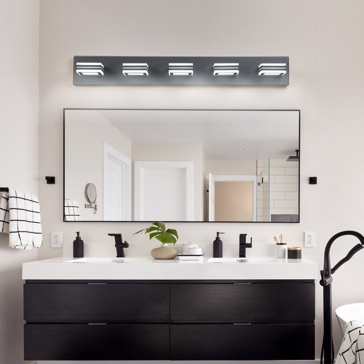 Allsumhome ExBrite 5-Light Bathroom Light FixturesLED Black Vanity Lights Acrylic Matte Black Bathroom Vanity LightsFor Kitchen