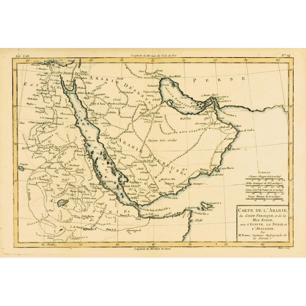 Map Of Arabia TheGulf And The Red Sea Circa. 1760. From Atlas De