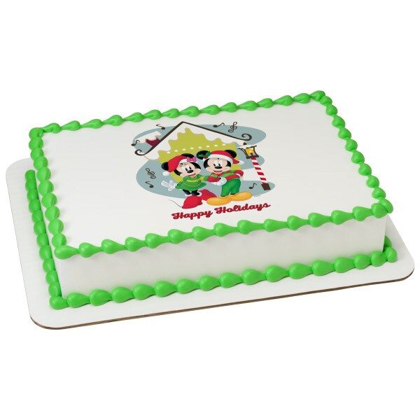 Mickey Mouse and Minnie Mouse Happy Holidays Edible Cake Topper Image - 1/4 Sheet