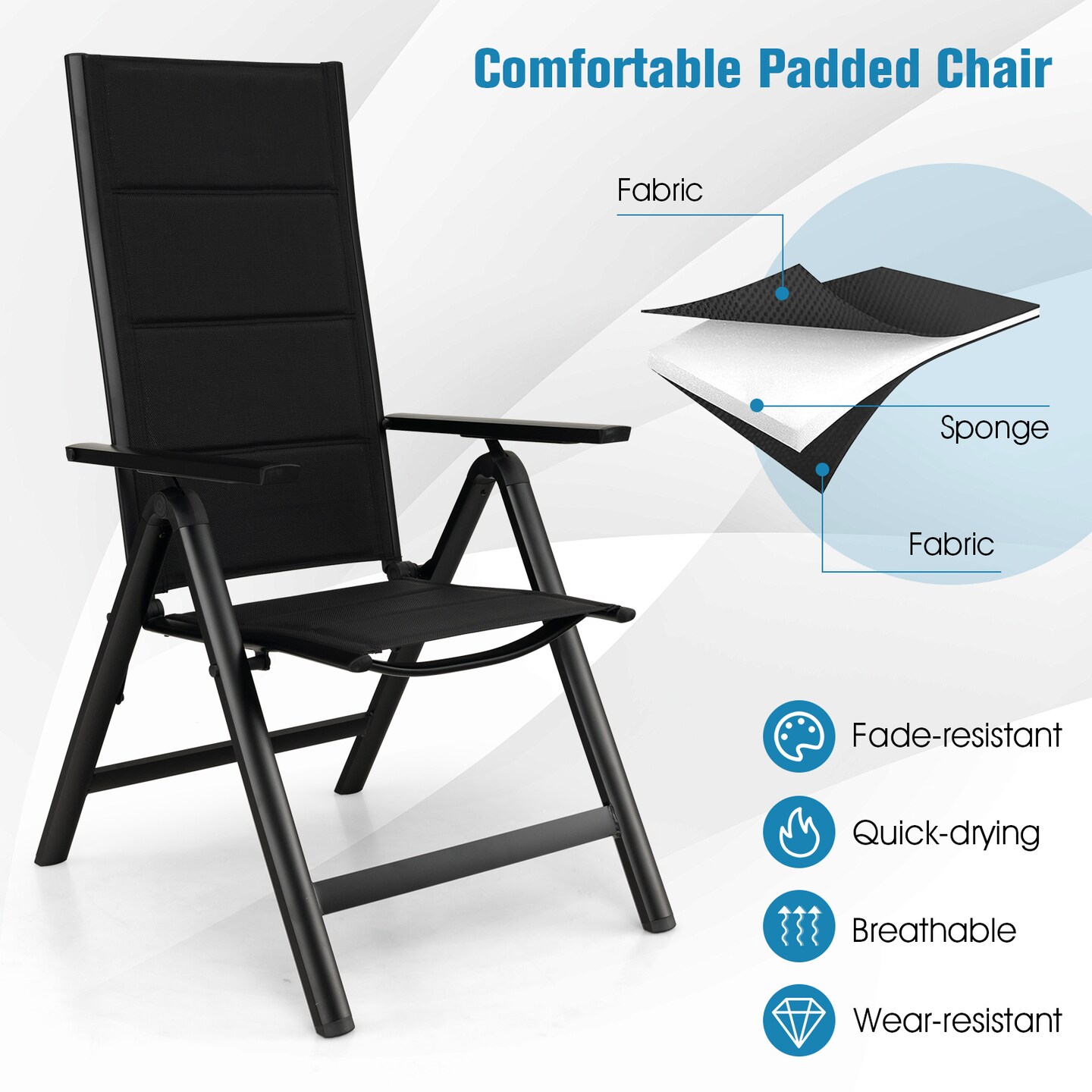 Outdoor Dining Chair With Soft Padded Seat And 7-position Adjustable Backrest