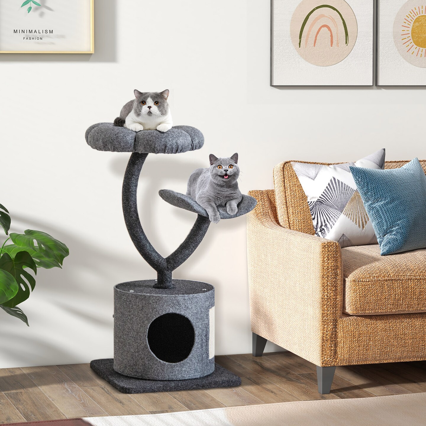 Cat Climbing Tree Stand With Curved Metal Supporting Frame For Large and Small Cats