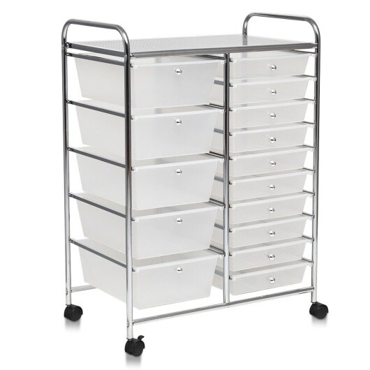 15-Drawer Utility Rolling Organizer Cart Multi-Use Storage-Deep Multicolor