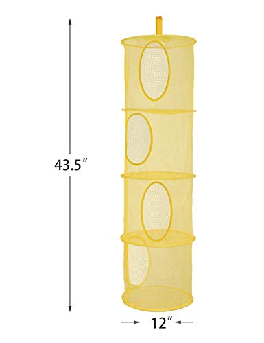 2 PCK Stuffed Animal Storage Mesh Hanging Storage Space Saver Bags Organizer,Foldable Storage Organizer 4 Compartments Toy Storage Basket for Kids Room Bathroom