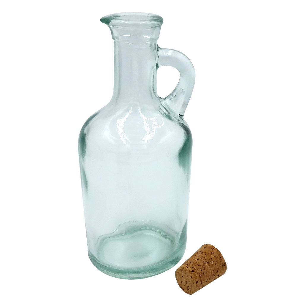 Green Glass Jug Oil / Vinegar with Cork Stopper, 8 Ounce