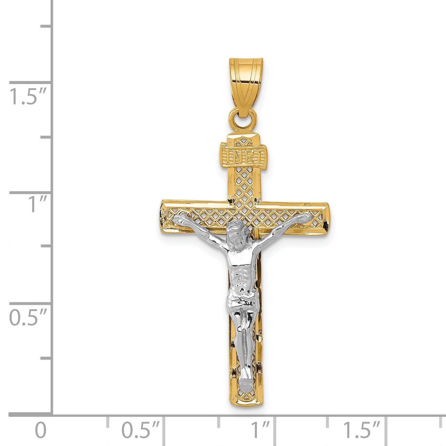 14K Two Tone Gold Diamond Cut Cross Crucifix Pendant Charm Jewelry 42 x 21 mm