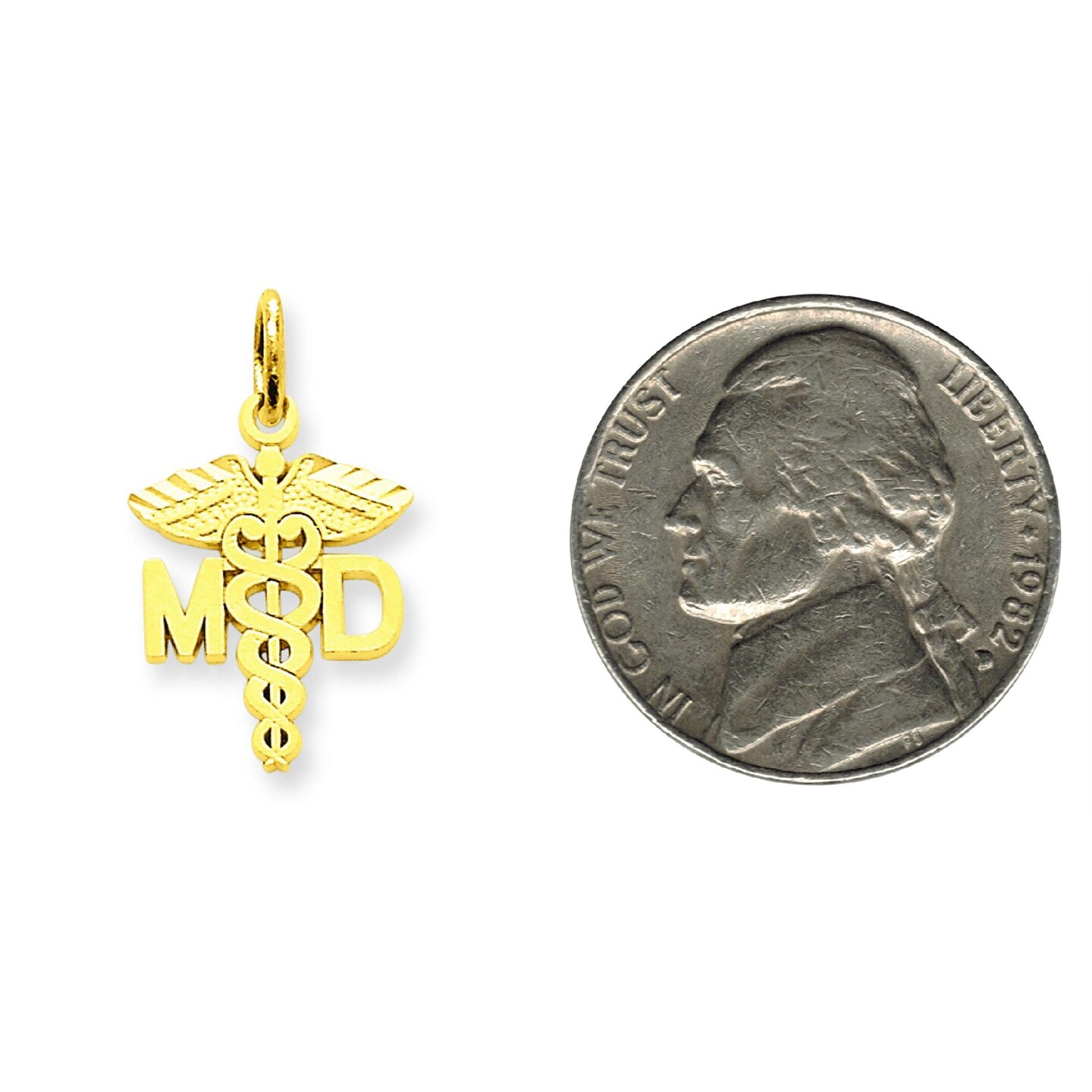 14K Gold MD Caduses Charm Doctor Pendant FindingKing Jewerly 21mm x 12mm