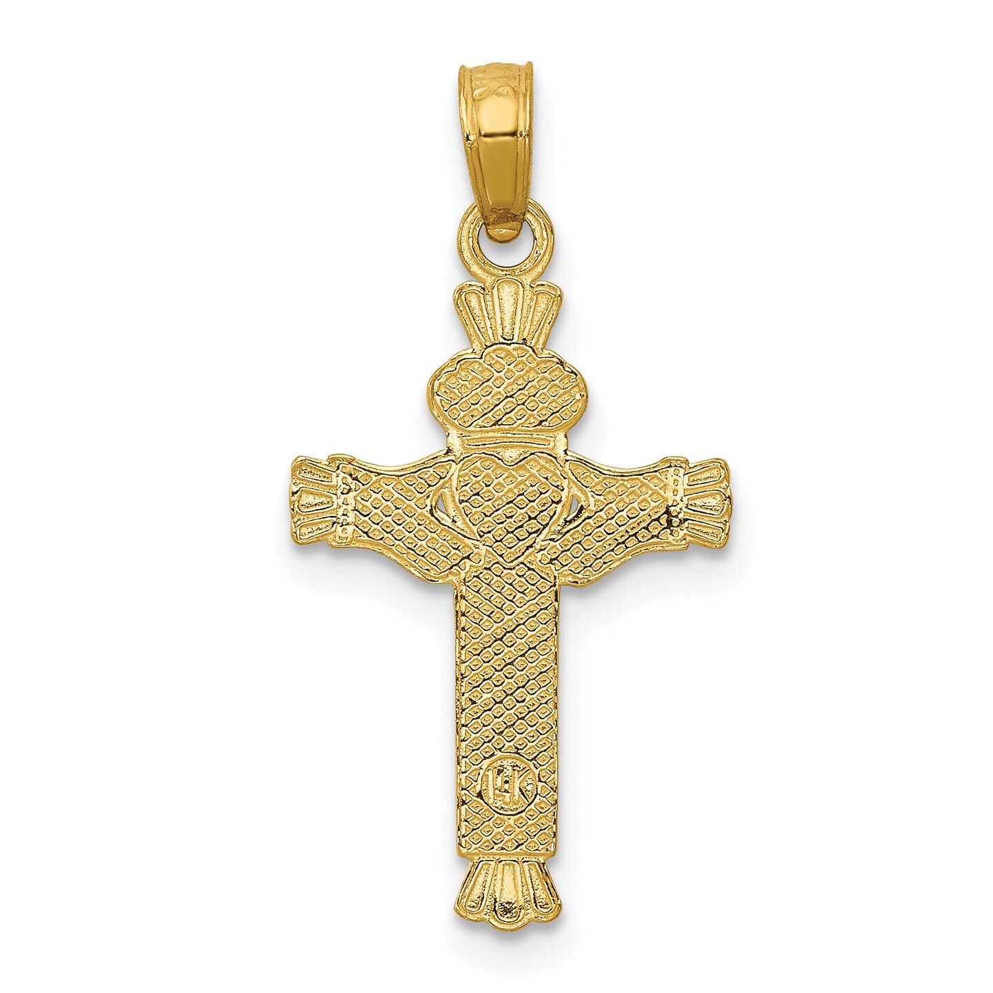 14K Yellow Gold Claddagh Cross Pendant Jewelry New 25.8 X 13.3mm 