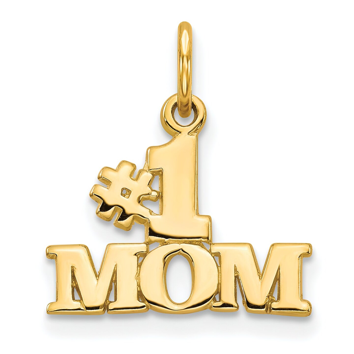 14K Yellow Gold #1 Mom Charm Best Mother Mommy Pendant Jewerly 18mm x 15mm