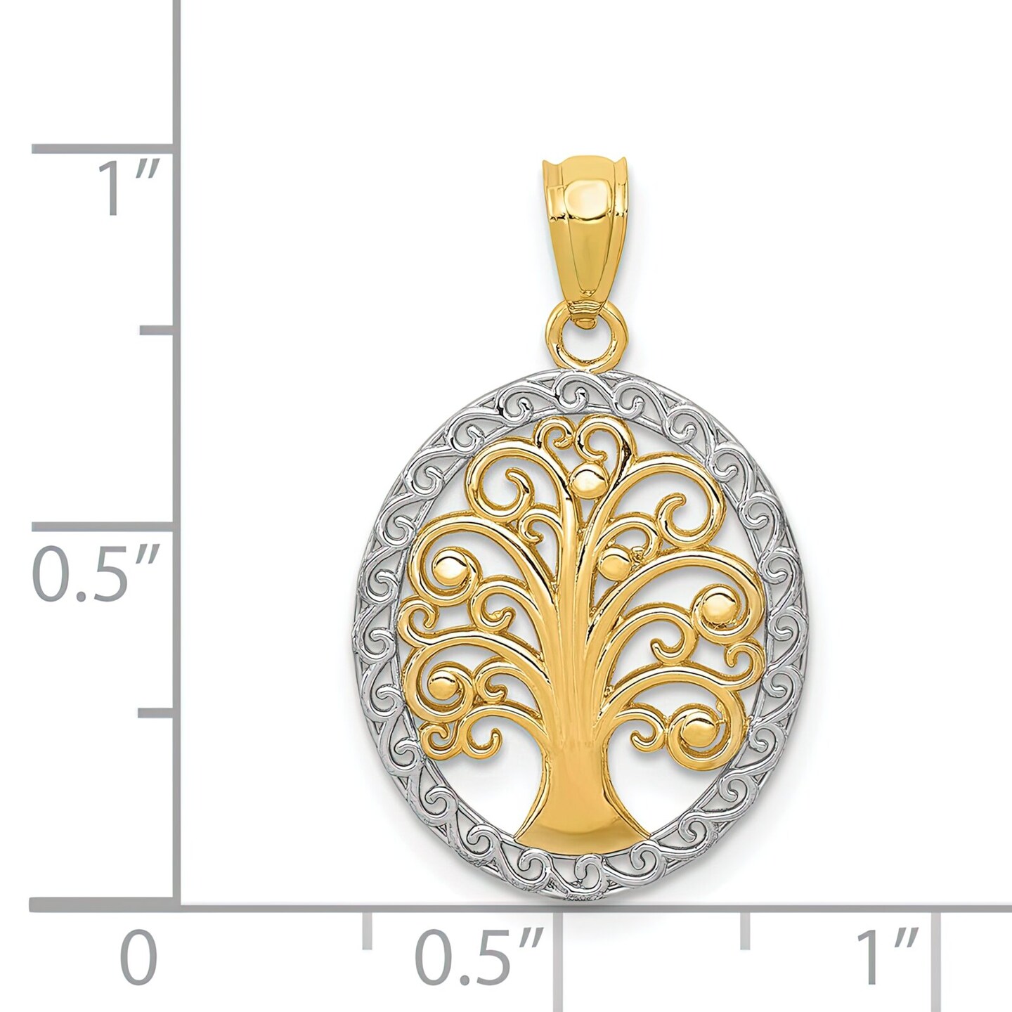 14K Two Tone Gold Tree Of Life Pendant Charm Jewelry 20 x 15 mm