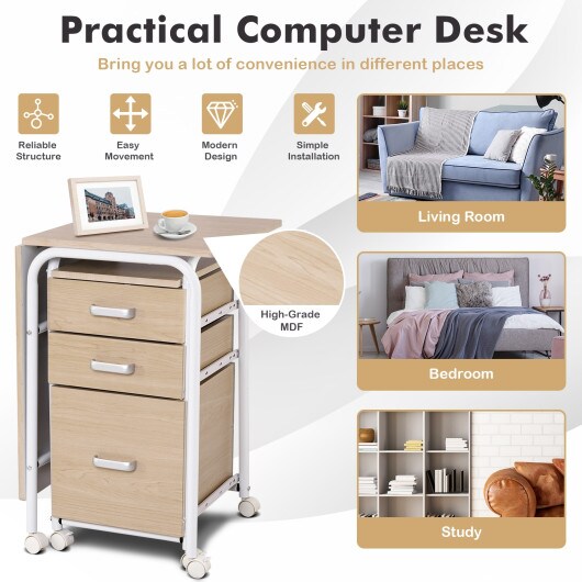 Folding Computer Laptop Desk Wheeled Home Office Furniture