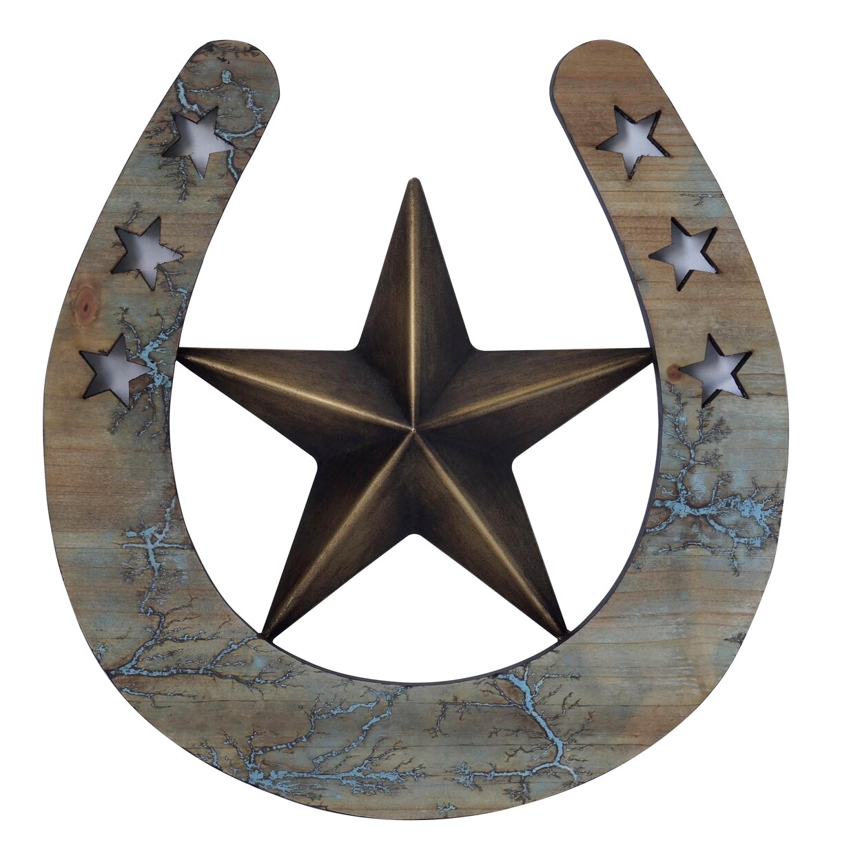 TX USA Corporation Wood And Metal Horseshoe Star Design Wall Decor