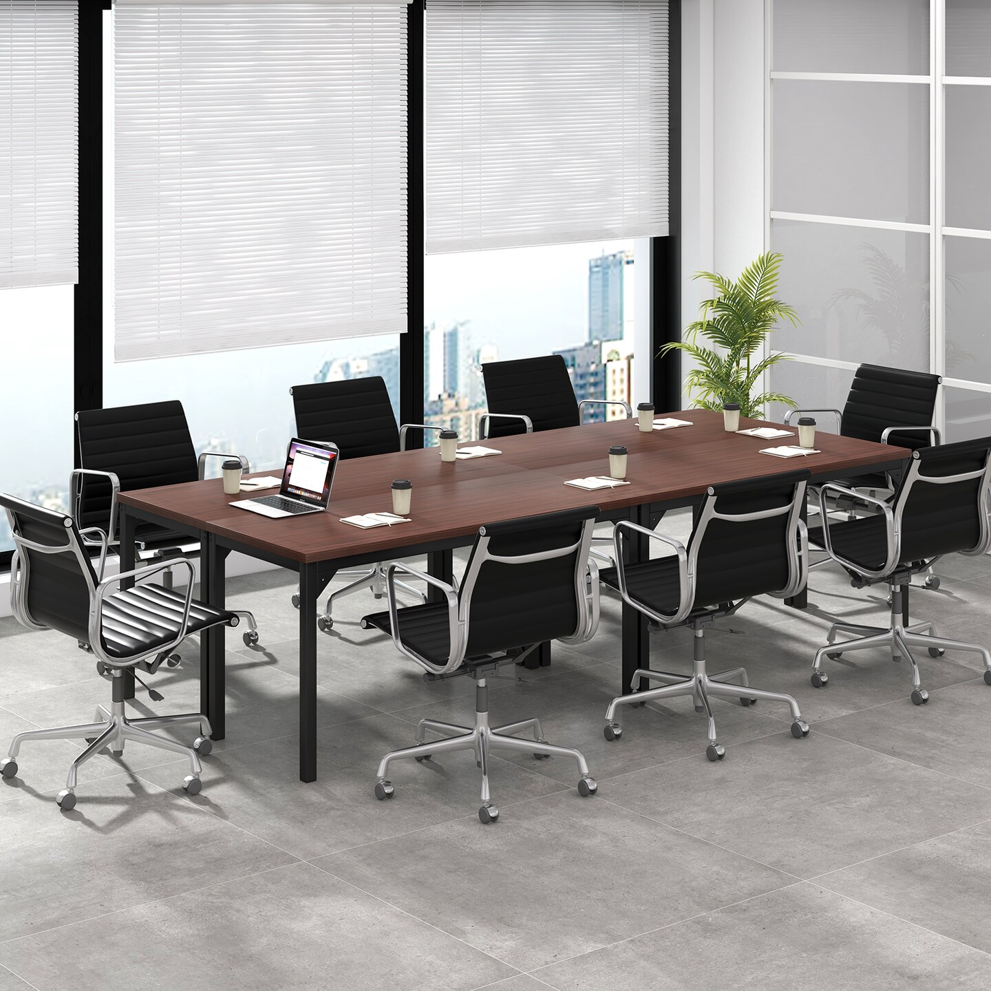 Costway Set of 4 55" Conference Table Office Computer Study Desk Metal Base Meeting Room