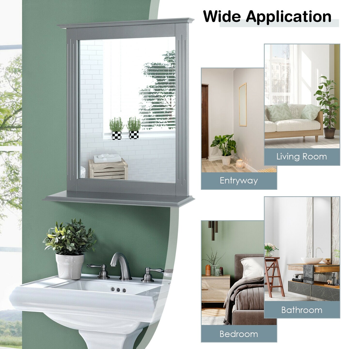 Space Saving Wall-Mounted Bathroom Vanity Mirror with Bottom Shelf Suitable for Any Room
