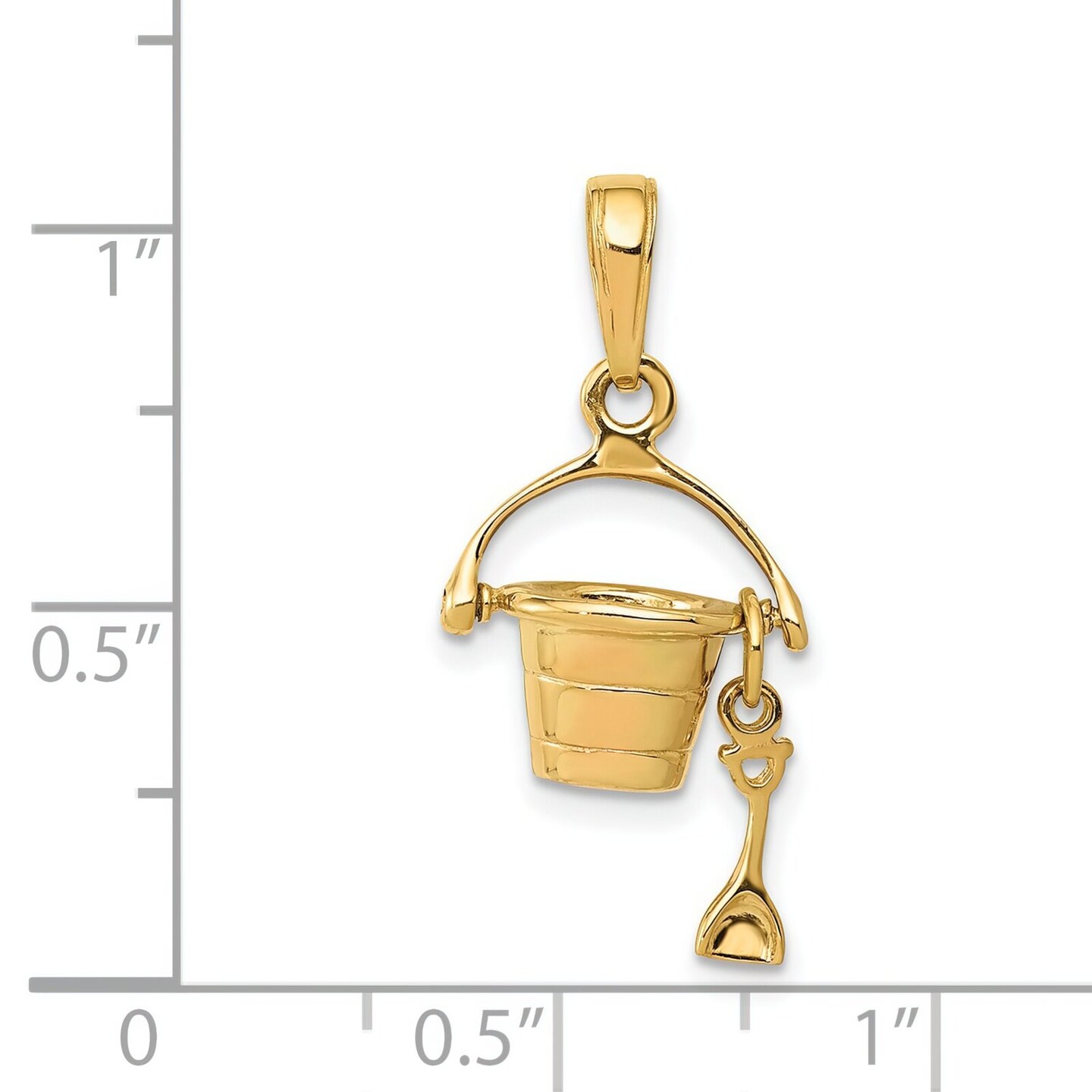 14K Yellow Gold 3D Beach Bucket &#x26; Shovel Charm Pendant Jewerly 21mm x 12mm