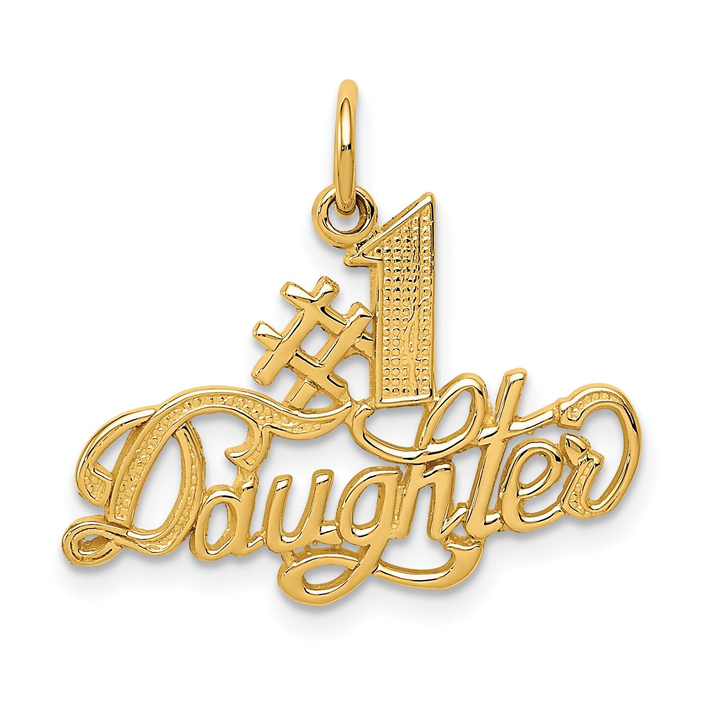 14K Yellow Gold #1 Daughter Charm Love Pendant Jewelry! 22mm x 23mm