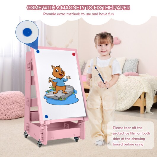 Kids' Standing Art Easel with 4-Level Adjustable Height and Multi-Functional Drawing Board