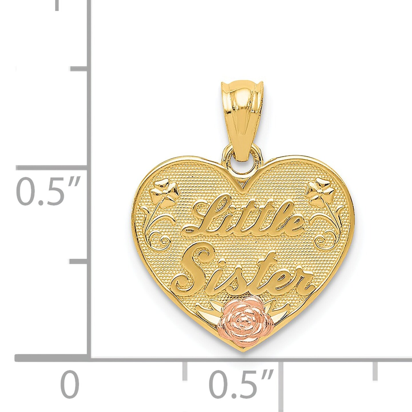 14K Gold Two Tone Little Sister Heart Pendant Charm Jewelry 20mm x 15mm