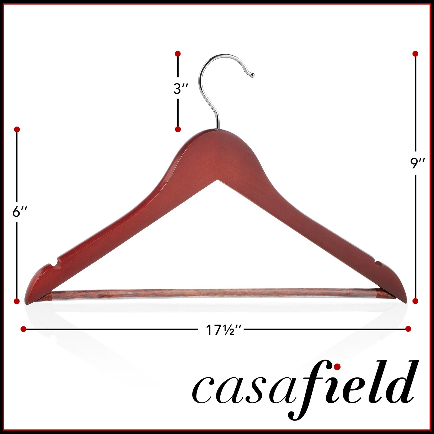 Casafield - 10 Wooden Suit Hangers - Premium Lotus Wood with Notches &#x26; Chrome Swivel Hook for Dress Clothes, Coats, Jackets, Pants, Shirts, Skirts