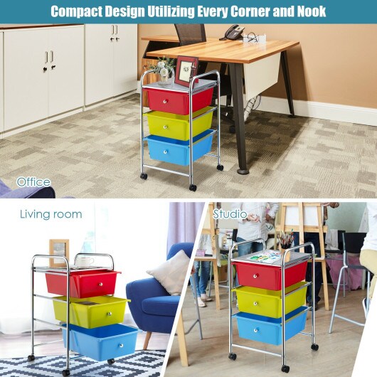 3 Drawers Metal Rolling Storage Cart with 4 Universal Casters Perfect Choice for Home or Office