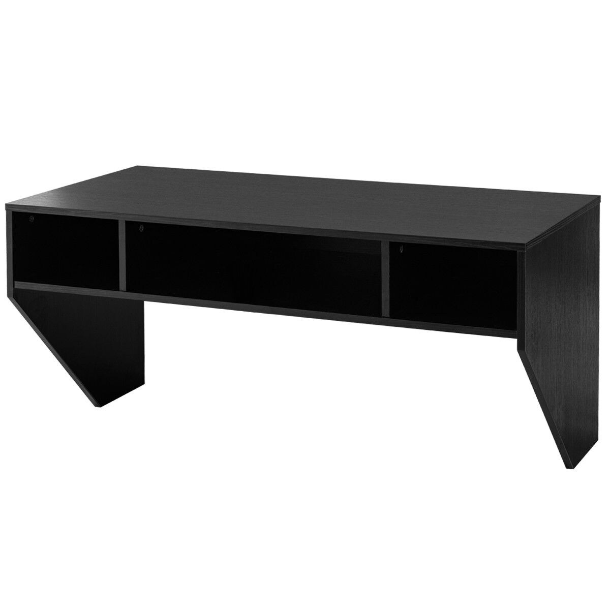 Wall Mounted Floating Sturdy Computer Table with Storage Shelf and Three Compartments Below Desk