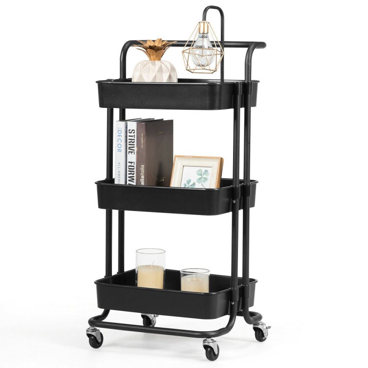 3-Tier Multi-Purpose Vertical Utility Cart with Smooth Casters Ample Storage and Drainage Design