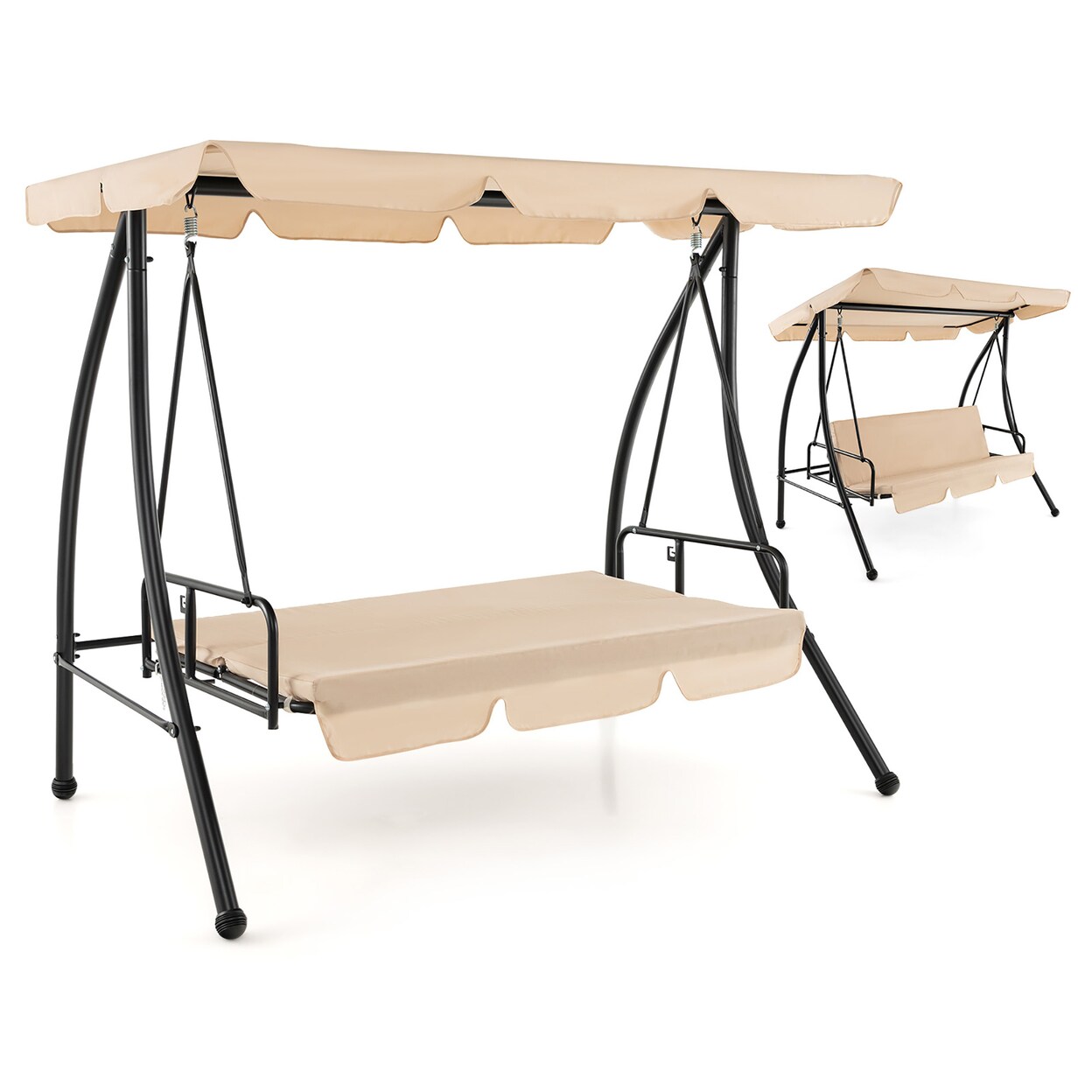 Outdoor Swing Chair Glider Patio Hammock Converting Flatbed W/ Adjustable Canopy