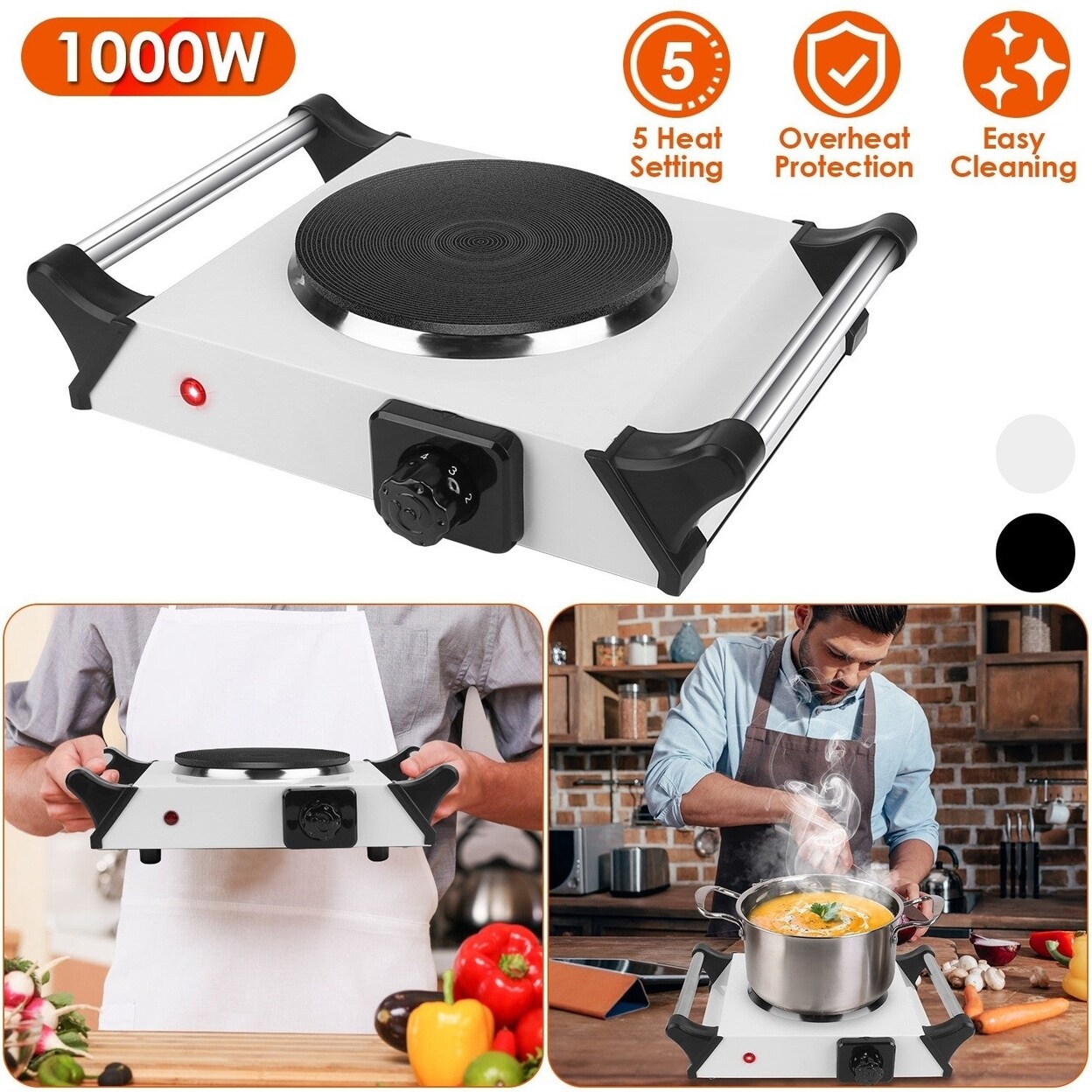 1000W Electric Single Burner Portable Heating Hot Plate Stove Countertop Rv Hotplate With 5 Temperature Adjustments