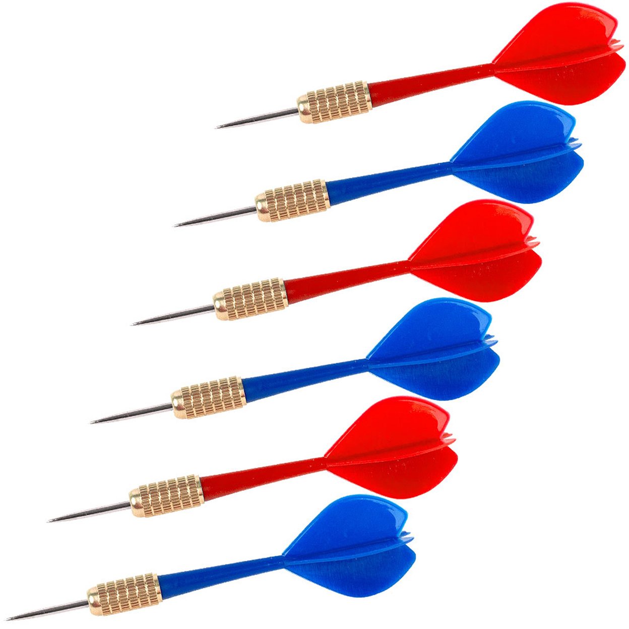 6 Pack 10 Gram Brass Steel Tip Darts Blue Red Team Play Durable Plastic Flights