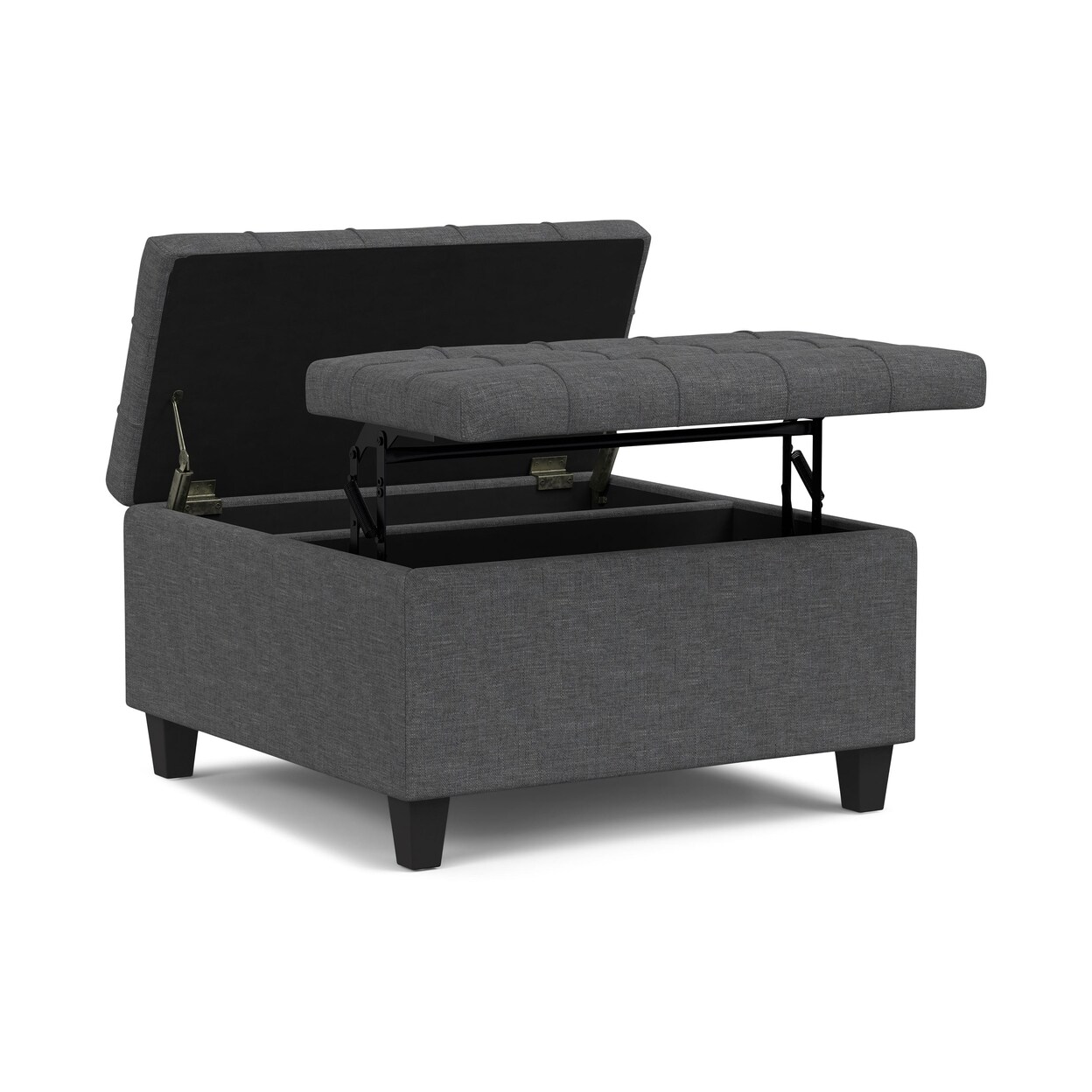 Simpli Home Harrison Small Square Coffee Table Storage Ottoman in Linen