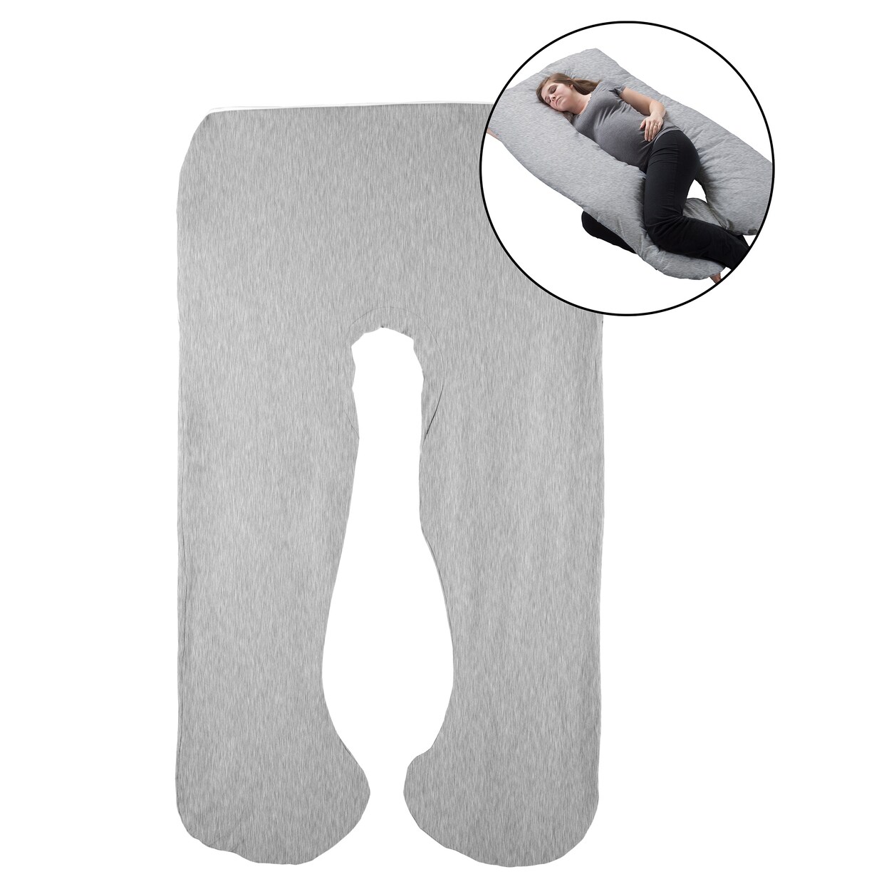 Gray U Shaped Full Body Pregnancy Pillow Cover 61X38 Cotton Washable Zippered