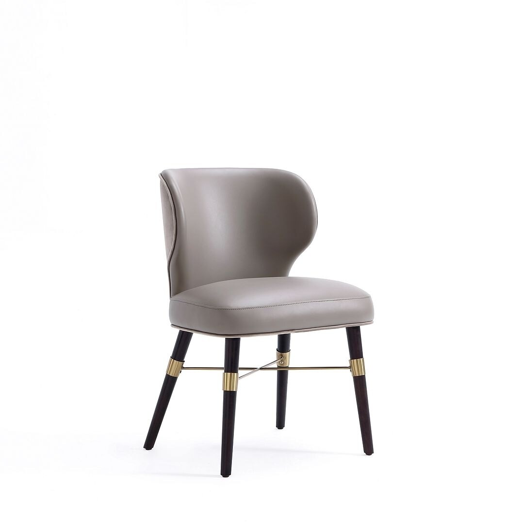 Manhattan Comfort Modern Strine Dining Chair Upholstered in Velvet and Leatherette with Solid Wood Legs in Dark Taupe
