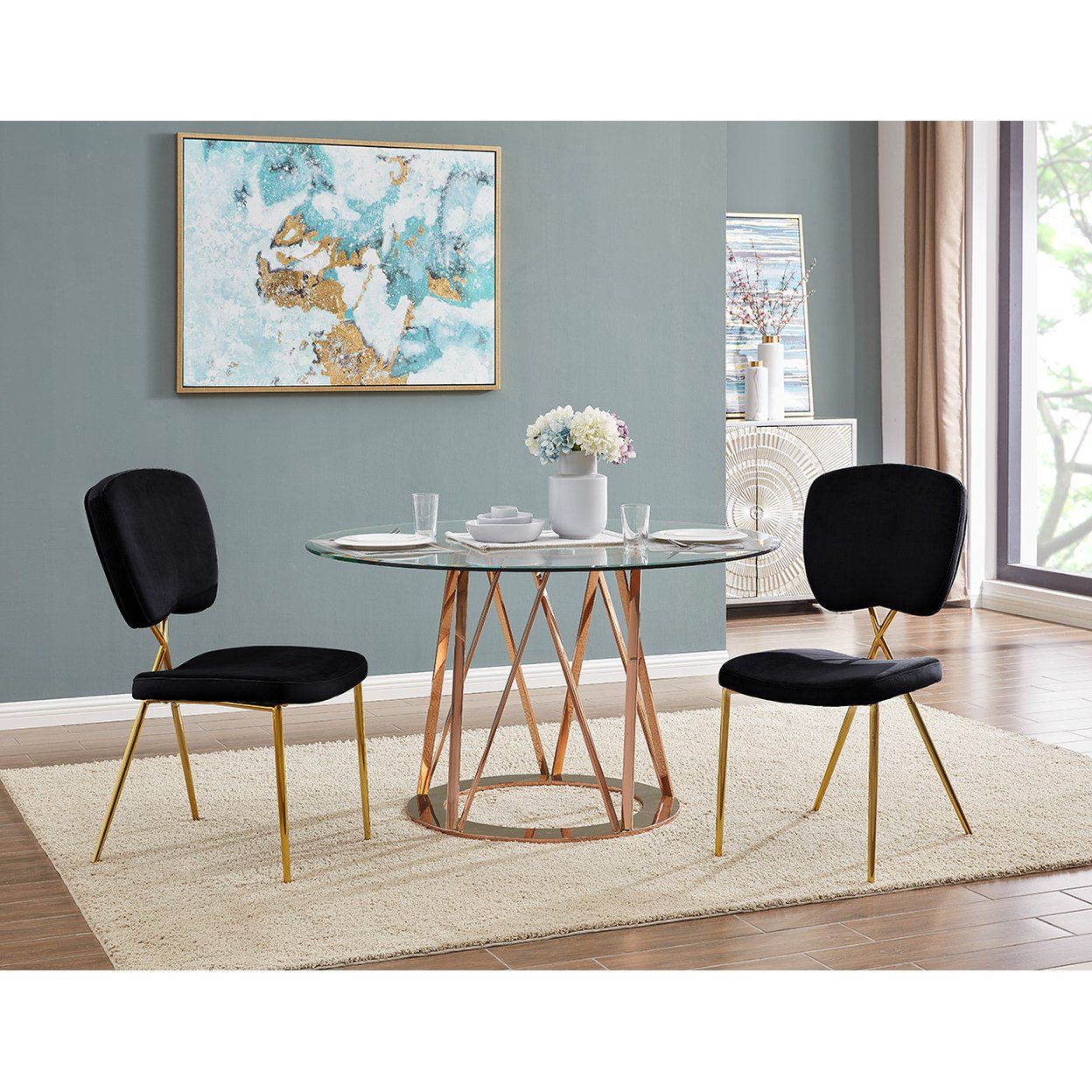 Iconic Home   Cristie Dining Side Chair Velvet Upholstered Half Back and Seat Solid Brass Metal Legs (Set of 2)