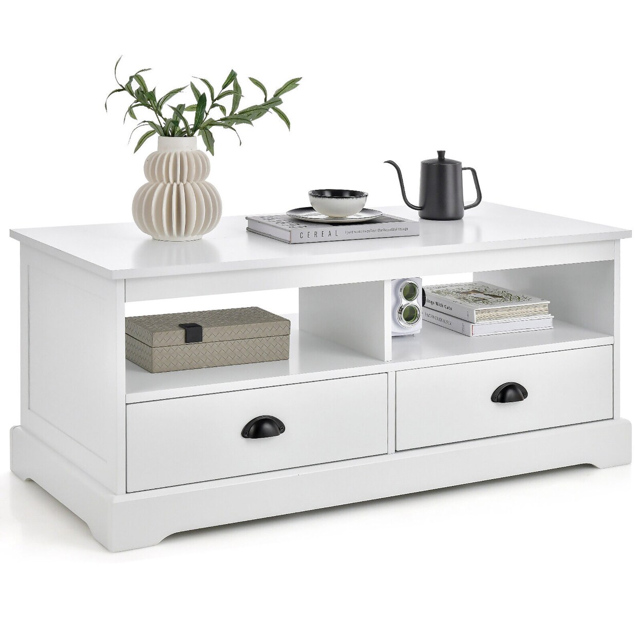 Coffee Table Modern Wood Cocktail Table W/Drawer And Storage Shelf For Living