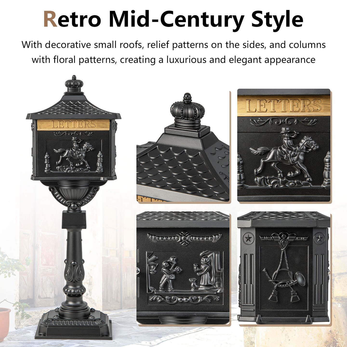 Costway Retro Cast Aluminum Mailbox Lockable Security Postal Letter Box withBaffle Door Bronze/Black/White