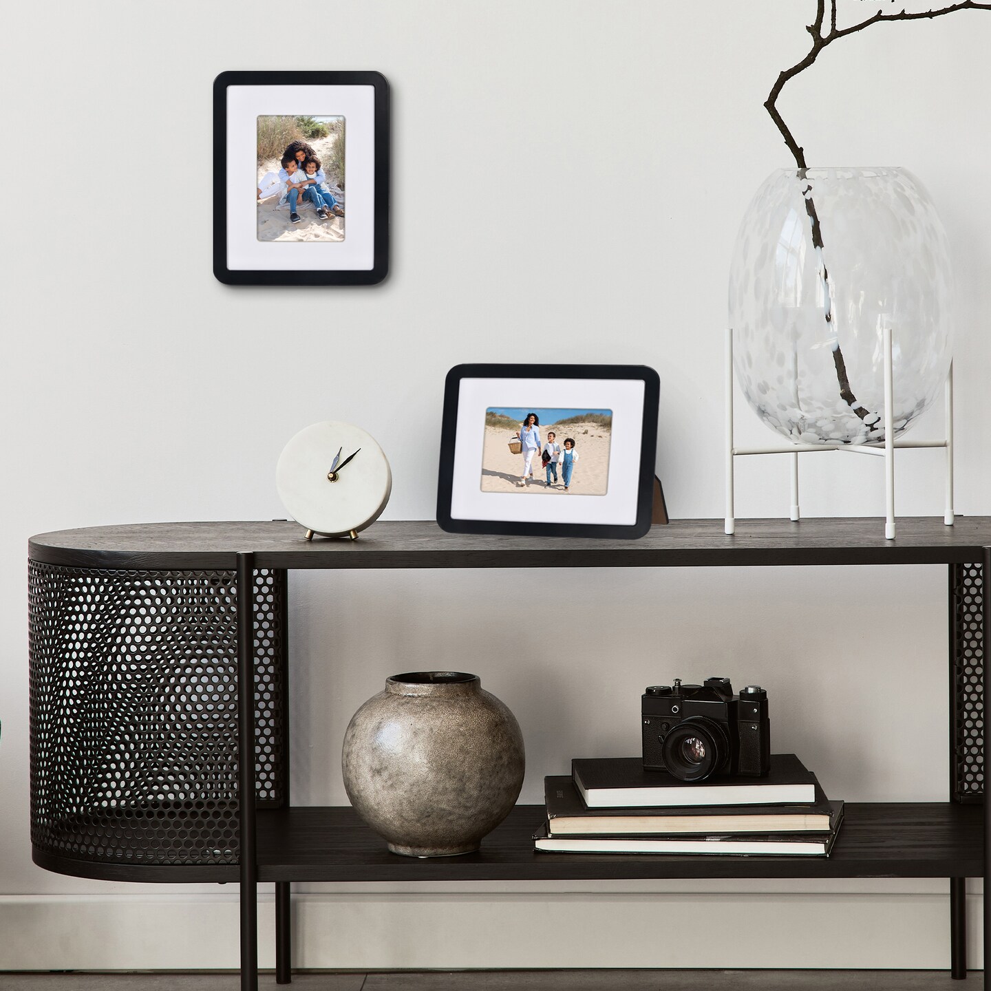 Americanflat Curved Corner Photo Frame with Mat - Picture Frame with Round Corners - Shatter Resistant Glass - Triangle Hanging Hardware - Includes Easel - Black