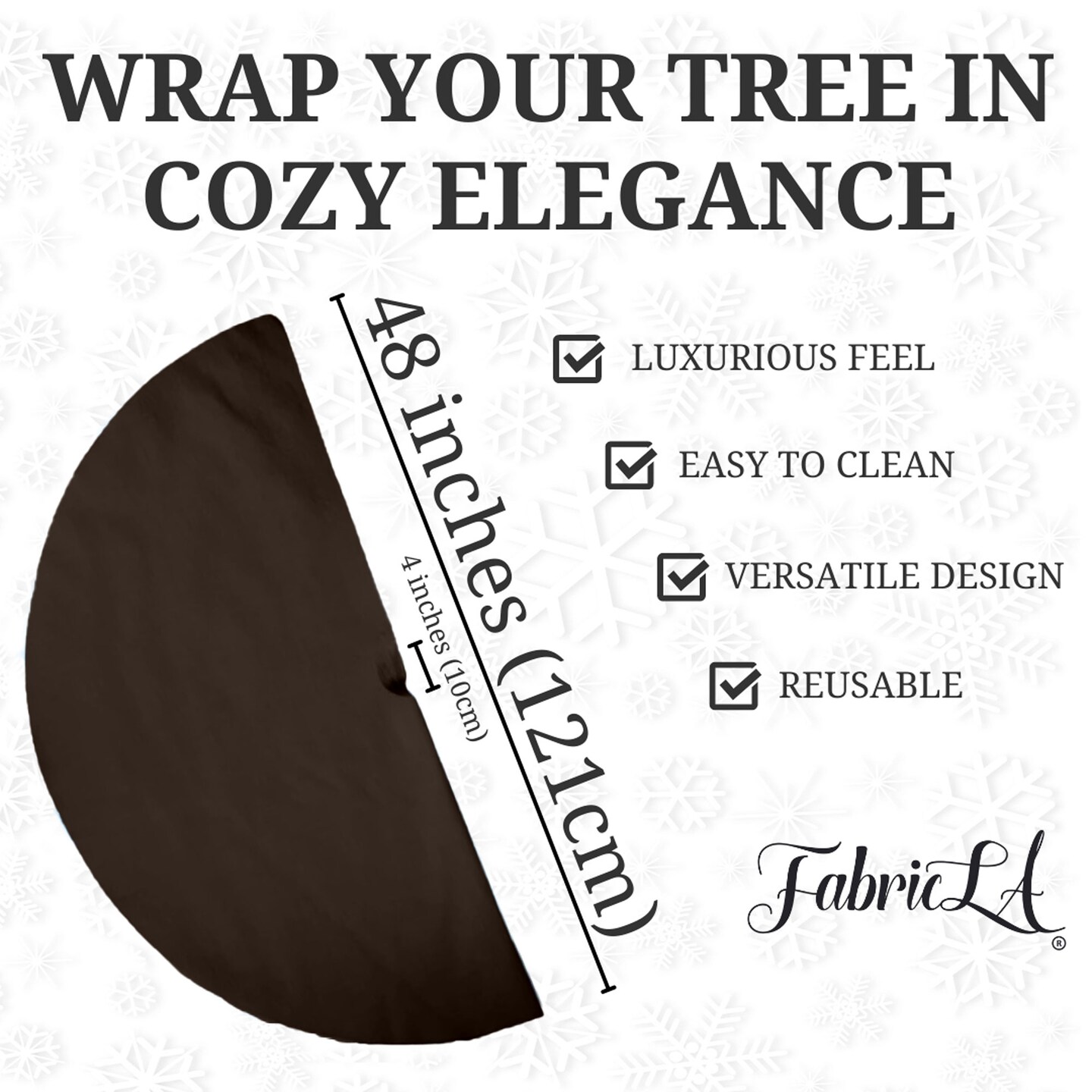 FabricLA 48&#x22; Chocolate Faux Fur Christmas Tree Skirt - Fluffy Plush Tree Skirt (121cm) for Holiday Decorations