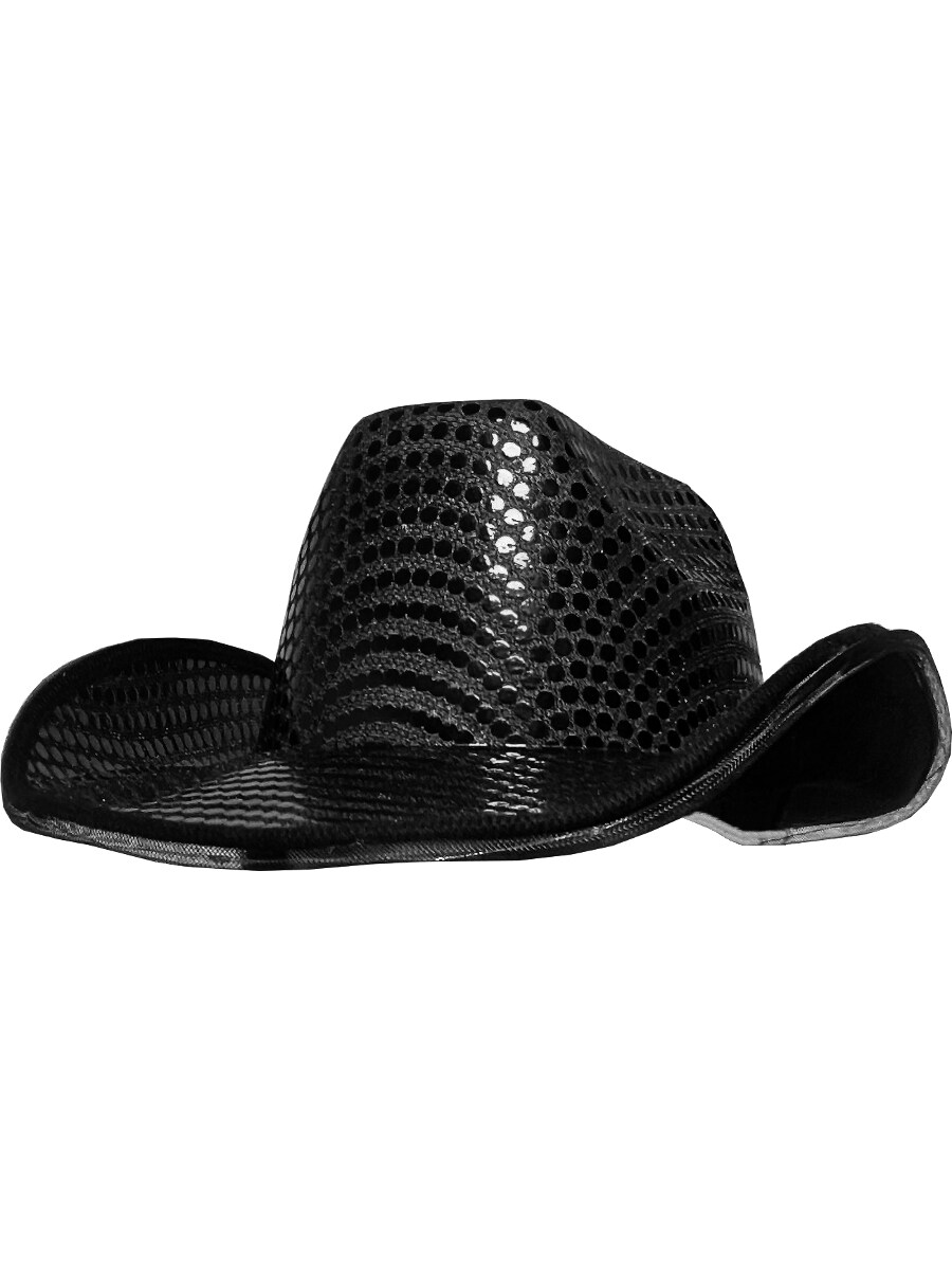 Adult's Black Sequin Cowboy Hat With LED Trim Costume Accessory