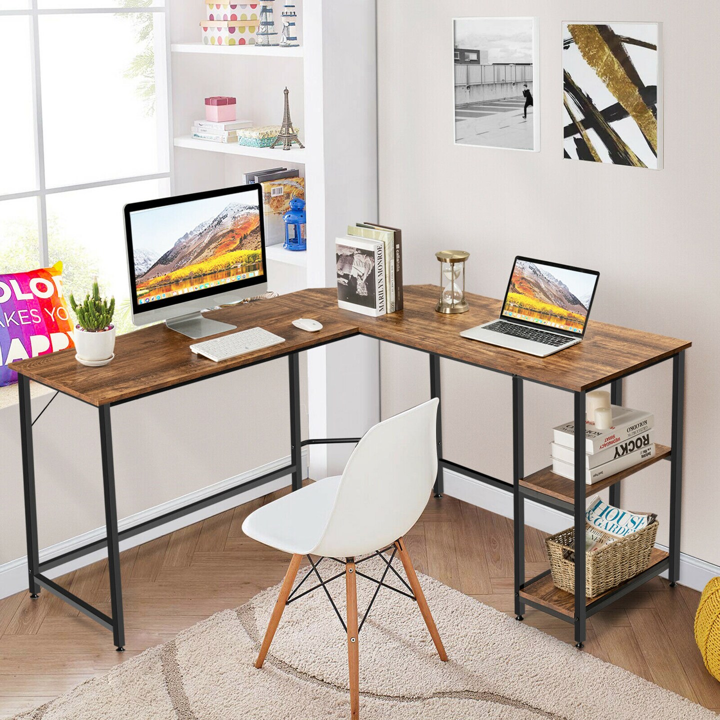 Costway L Shaped Corner Computer Desk Home Office Workstation w