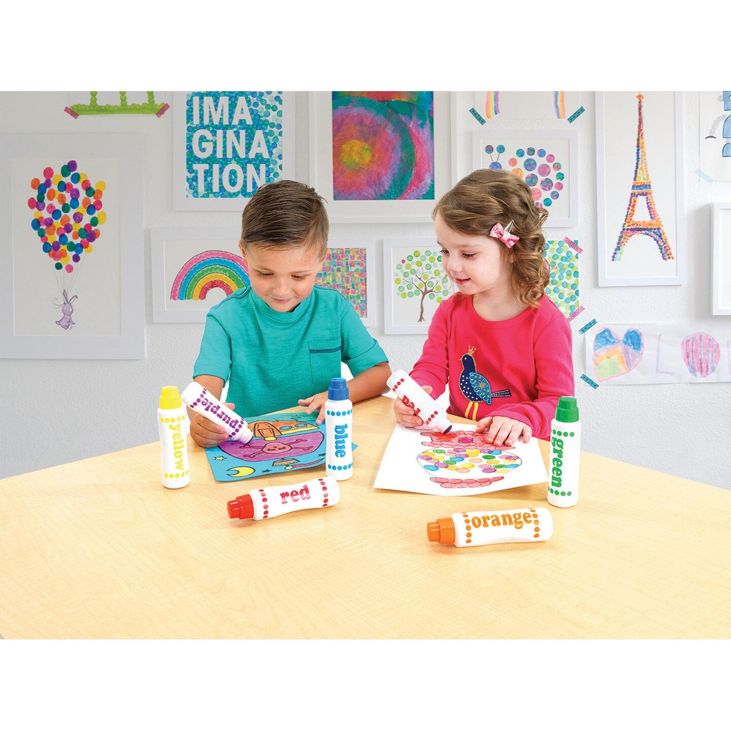 Washable Rainbow Dot Markers, 6 Colors Per Pack, 3 Packs