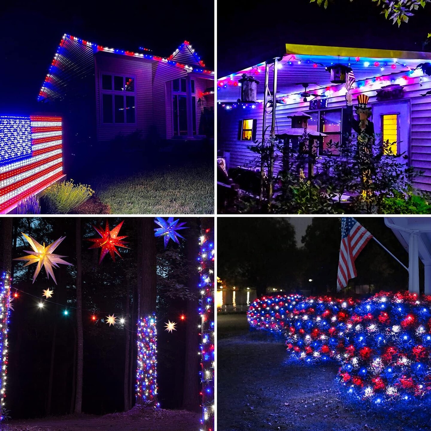 4th of July Decorations 250 LED Red White and Blue Fairy String Lights