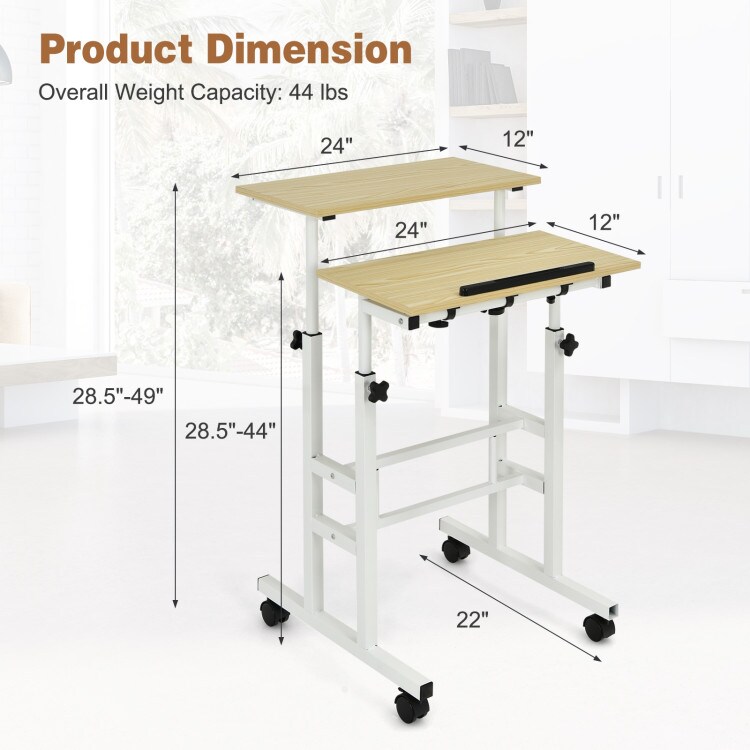 Height Adjustable Mobile Standing Desk with rolling wheels for office and home