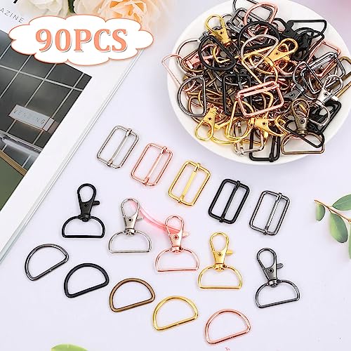 Keychain Bulk with Key Chain Swivel Hook D Rings and Slide Buckles for Handbag Purse Hardware Craft (1 Inch)