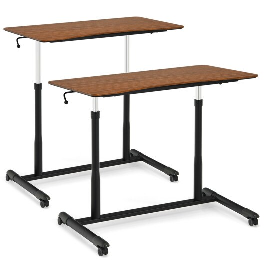 Height Adjustable Computer Standing Desk with 4 Universal Casters and I Shaped Base