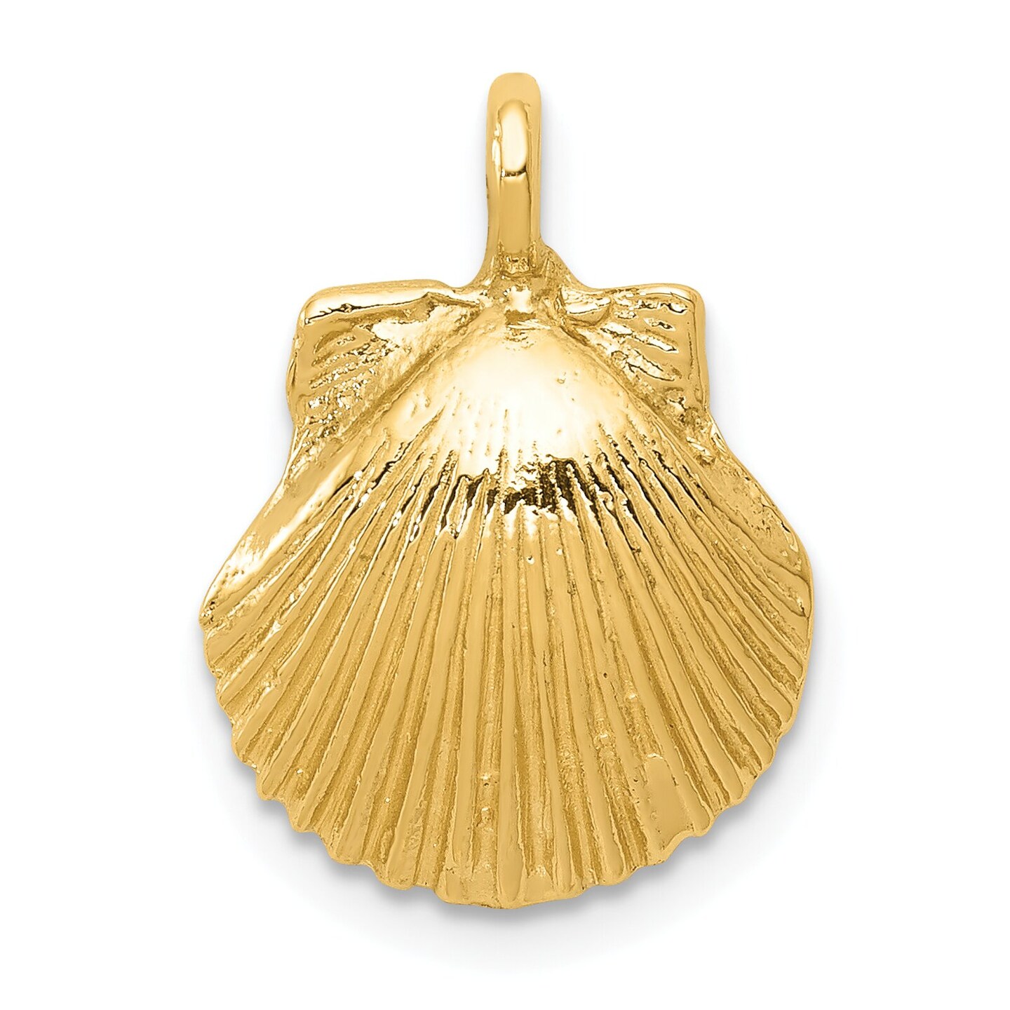14K Yellow Gold Seashell Pendant Ocean Jewelry 18.6mm x 12.8mm