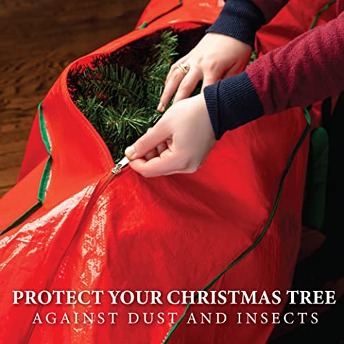 Christmas Tree Storage Bag, Stores 7.5 Foot Artificial Xmas Holiday Tree, Durable Waterproof Material, Protect Against Dust, Insects, and Moisture, Zippered Bag with Carry Handles, (Red)